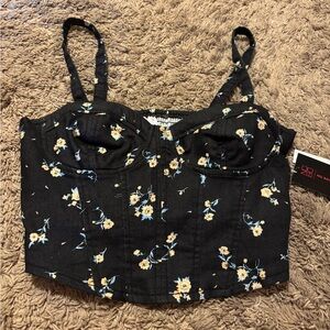 Floral Black Crop Top